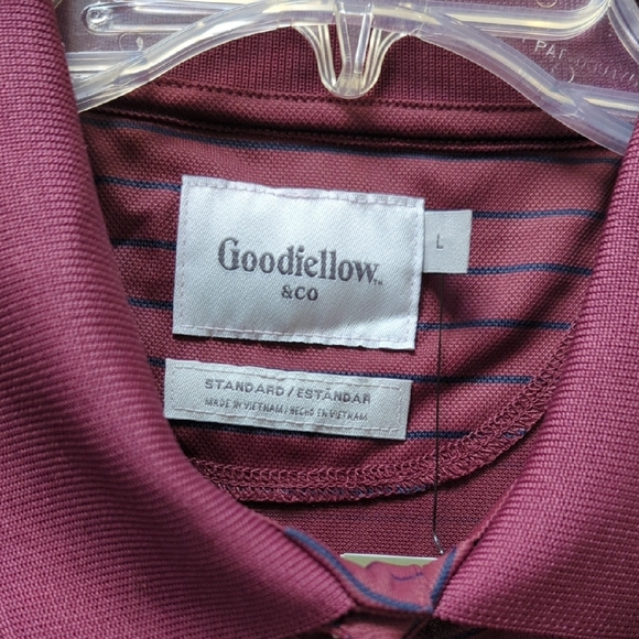 New Goodfellow & Co Performance Polo Burgundy w/ Navy Stripe Mens Size Large - Picture 8 of 12